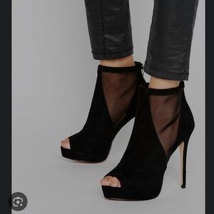 Aldo Jaina Mesh Detail Peeptoe Platform Stiletto Ankle Boot Faux Suede Size 5